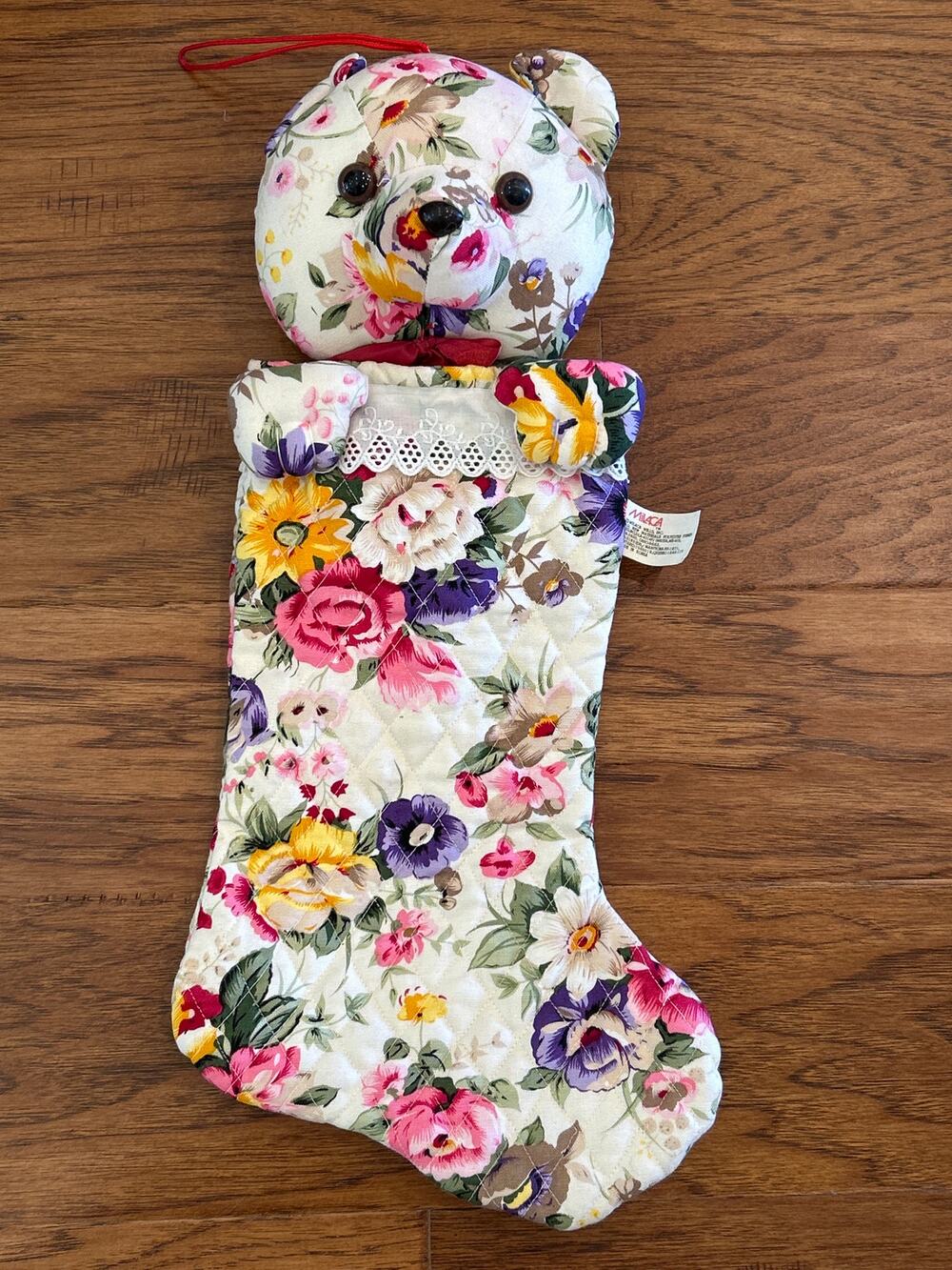 Milaca Mills Quilted Floral Bear Christmas Stocking Cottagecore Retro Pop Art